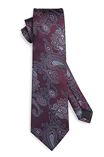 Image of HISDERN Extra Long Ties for Men Classic Floral Tie and Pocket Square Elegant Silk Necktie Handkerchief Set Wedding Party
