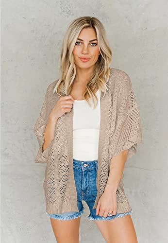Coololi Women's Crochet Open Front Cardigan 3/4 Bell Sleeve Soft Oversized Knitted Sweater Outerwear Cover Up Coat4