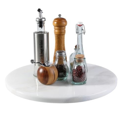 Marble Lazy Susan, 16 in Lazy Susan Turntable Organizer for Cabinet Pantry Kitchen Countertop Fridge Bathroom Makeup Vanity Countertop - White