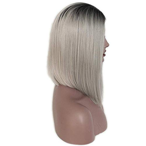 Perruque cheveux longs raides gris pour masquer une perte de volume