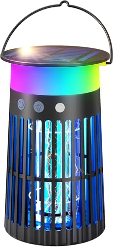 Lampara Antimosquitos Exterior, Solar Mata Mosquitos Electrico 4000mAh con LED luz, 4200V Mosquitos electrico, Atrapa Moscas Resistente al Agua para Interior, Jardín, Dormitorio, Salón, Cocina