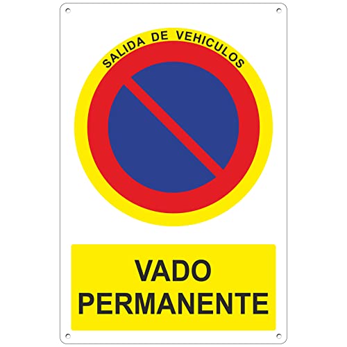 Pubblimania VADO PERMANENTE | salida de vehiculos Cartel Señal de aluminio para exterior metal resistente grosor 3 mm (Vado Permanente 30x40)