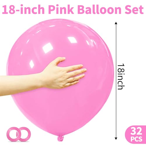 Image of 32Pcs Pink Big Balloons 18 Inch, Round Large Latex Party Balloons for Birthday Wedding Decorations. (pink)