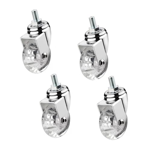 Ruedas giratorias con vástago roscado M8/M10, Ruedas de Poliuretano silenciosas de 2 Pulgadas, diseño Transparente y Duradero, Ideales para Muebles y Equipos pequeños, Paquete de 4