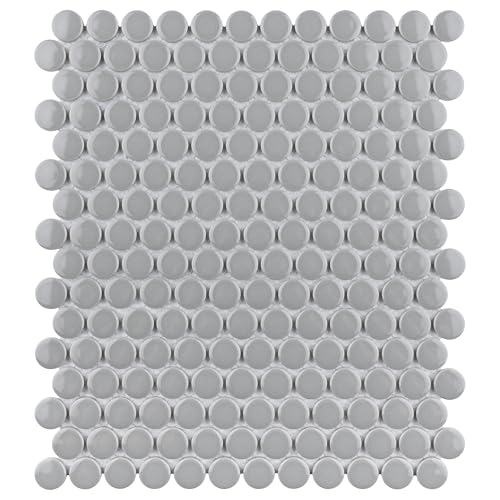 Merola Tile Metro Penny Glossy Light Grey 9-3/4" x 11-1/2"