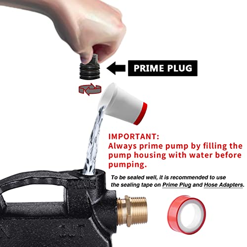 EXTRAUP 115Volt 1/2HP 1500 GPH Upgraded Heavy Duty High Pressure Cast Iron Casing Water Transfer Utility Pump with ON/OFF Switch,Brass Connectors and Suction Strainer Black