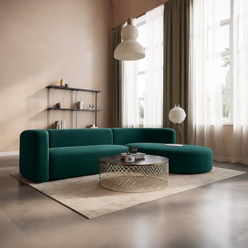 Image of Modern Classic L Shape Sectional Sofa Set, Chesterfield Style 4 Seater Sofa Set with Pillows for Living Room, Bedroom and Office and Hallway Colour (L-Shape Right Chaise Teal Green)