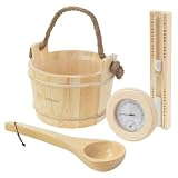 LuxeBath Kit Accessoires Sauna 4 Pièces en Bois de Pin, Seau 4L avec Louche