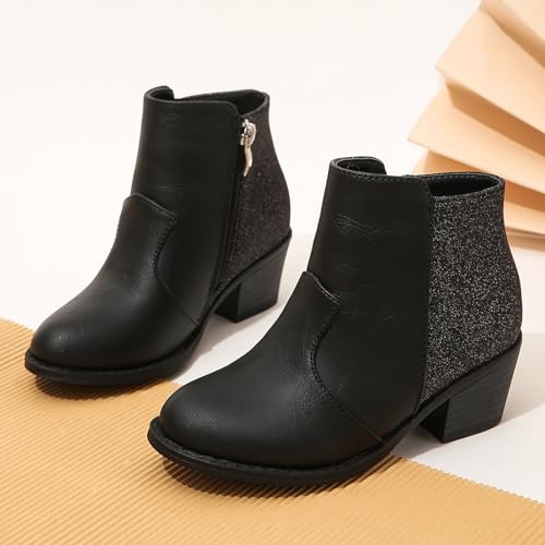 IWIHMIV Toddler Girl Ankle Boots Thick Heel Square Heel Short Ankle Boots Comfortable Ankle Boots Side Zipper2