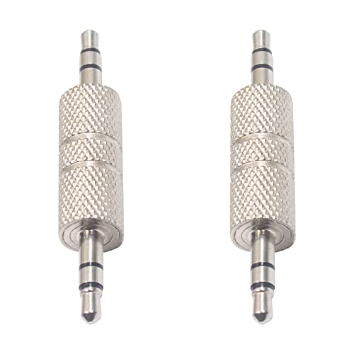 Duttek 3.5Mm Male To Male Audio Adapter, Metal Silver 3 Pole 3.5Mm Stereo Jack To 3.5Mm Stereo Jack Adapter, 1/8 Inch Male To Male Audio Headphone Jack Coupler Connectors - 2 Pack #TOP6