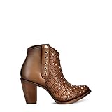 Cuadra Women's Leather Bootie with Authentic Crystals and Zipper Brown 7.5