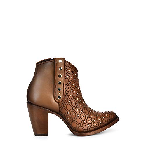 Cuadra Women's Leather Bootie with Swarovski Crystals and Zipper Brown