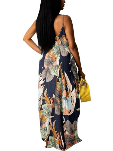 Image of Summer Dresses for Women Spaghetti Strap Beach Floor Length Maxi Sundresses | Floral Print,Casual,with Pockets