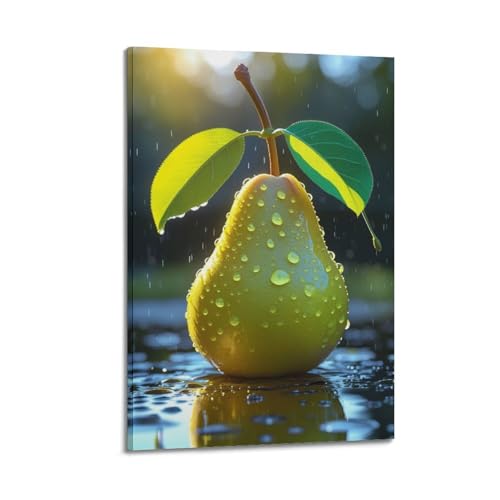 Poire de fruits avec rosée : tableau mural pour sublimer votre salon moderne