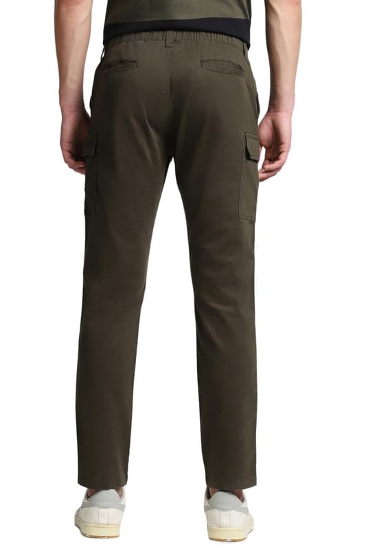 Image of Dennis Lingo Men's Cotton Lycra Full Length Solid Slim Fit Cargo Trousers