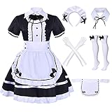 Formemory Maid Dress Cosplay Traje 7 Pcs Mujer Maid Traje para Niñas Halloween Cosplay Disfraz Disfraz Disfraz Disfraz con Sombrero Guantes Medias (M)