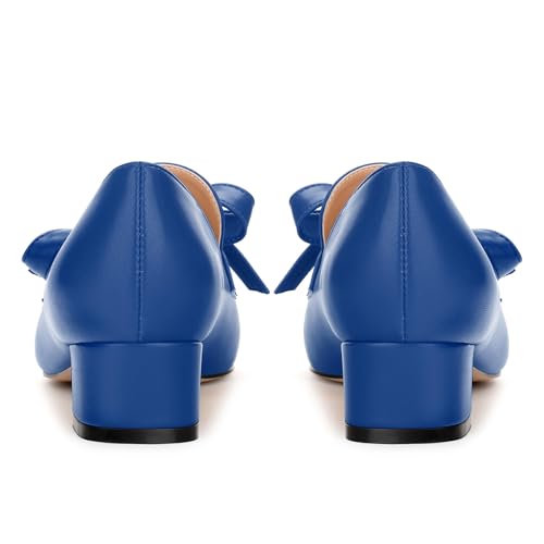 Loafers with Heels for Womens Bowknot Chunky Low Heels, Women's Pumps Closed Square Toe Slip On Dress Shoes4
