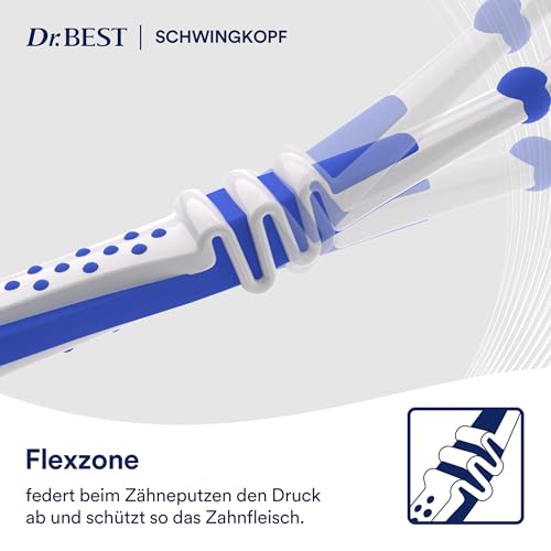Dr.BEST Schwingkopf Zahnbürste, Weich (1 Stück), mit flexiblem Kugelgelenk für optimale Zahnreihenanpassung und einem speziellen Borstenschnitt, der sich der Zahnkontur anpasst. – Bild 7