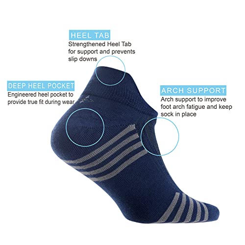 Bamboo Men's Thin Ankle Socks 6 Pairs Striped Breathable Absorbent Low Cut Athletic 9-12 Size (Navy) #TOP1