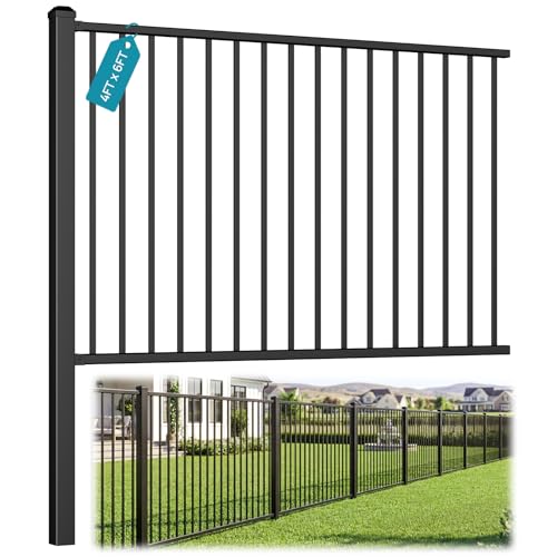 LukLoy Aluminum Fence Panel Kit 4 ft. H x 6 ft. W Rustproof AAMA 2604 Powder-Coat Finish Black Textured Modular Fence System for Outdoor Yard Garden Backyard & Patio (1 Panel 1 Post)