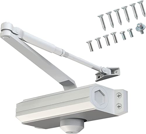 SYOSI Automatic Door Closer Size 5 Suitable for Door Weight 85~105kg Spring Hydraulic Door Closer Aluminum Alloy Material Heavy Duty Easy Installation H-1322/H-1683/H-1883 (GK-1883(Size 5) White)
