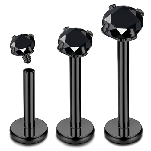 Chriscoco 16G G23 Titanio Piercing Labio Piercing Oreja Piercing Tragus Piercing Nariz CZ Ópalo Labret Monroe Cartílago Helix Piercing 6/8/10MM, Negro