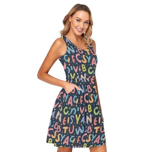 Image of ALAZA Women's Summer Dress Sun Dress Sleeveless with Pockets