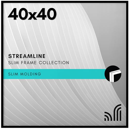 Americanflat 40x40 Picture Frame with Polished Plexiglass - Streamline Collection - Thin Border Square Frame for Wall Display - Hanging Hardware Included - Black