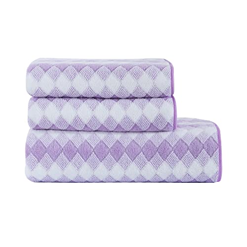 Image of Spread Spain Microfiber Towels for Bath Set of 3 (1 Bath + 2 Hand), 360 GSM, Coral Large Bath Towels, Extra Soft Plush & High Absorbent, Bath Towel for Men and Women - Purple