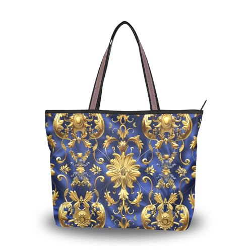 Sac fourre-tout à bandoulière en soie floral brodé, le cadeau idéal pour elle en bleu et or