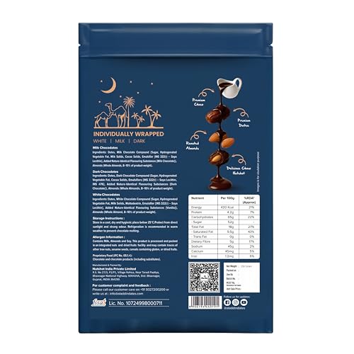 Image of Aladdin Dates Dateables Assorted Chocodates 250g | Milk, Dark & White Chocolate Coated Dates | Filled with Crunchy Roasted Almonds | Dry Fruit Chocolate Pack
