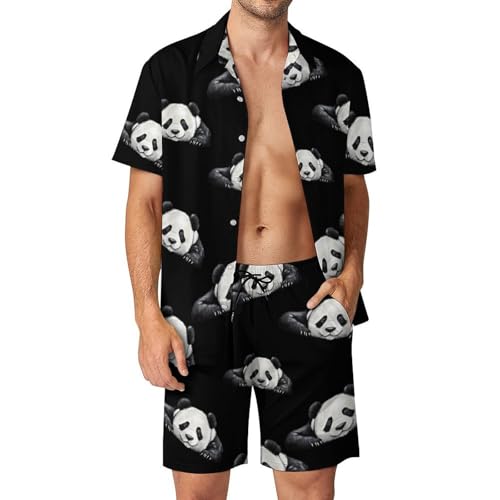 Ropa de playa para hombre Lazy Panda, ideal para vacaciones con camisa y pantalones cortos.