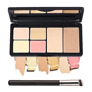 6 Colors Correcting Concealer Palette, Makeup Cream Contour Palette with Brush, Contouring Foundation Highlighting Concealer Palette for Conceals Dark Circles, Redness, Acne, Blemish（B）