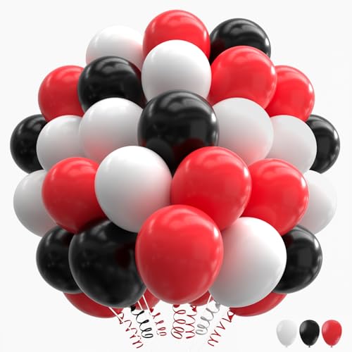 Image of 160Pcs Red Black White 12 Inch Matte Latex Balloons Bulk for Birthday Graduation Racing Car Poker Card Party Decorations
