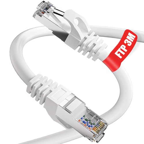 ikbc Câble Ethernet Cat 6 RJ45 3 m High Speed Internet Cable 1000Mbps 250MHz FTP Shielded Network Cable 23AWG LAN Cable White Patch Cable for PS5/4 Routeur Modem