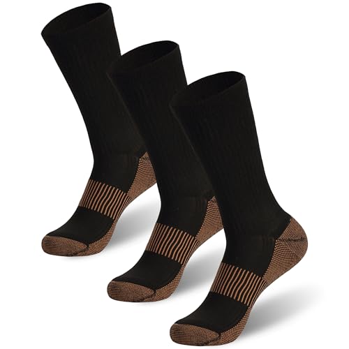 FOOTPLUS 3 Pairs Copper Hiking Running Socks Men,Unisex Crew Copper