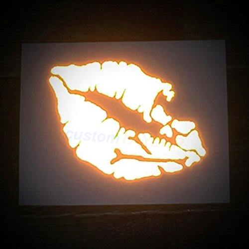 Customtaylor33 High Intensity Reflective Vinyl Death Kiss Skull Crossbones Lips Decal Bumper Sticker - Cars, Motorcycles, Helmets, Wind Screens, Laptops, Cellphones, (Orange, 6 Inch Wide) #TOP1