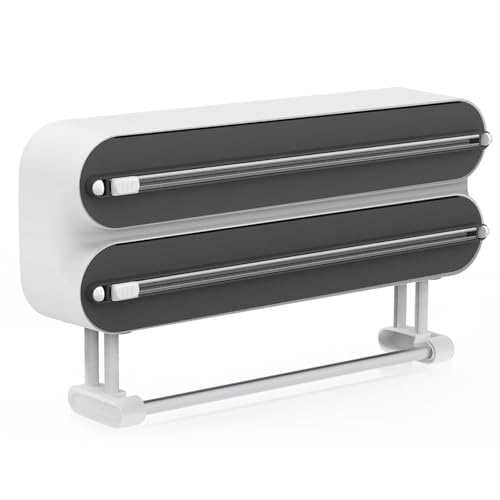 3 in 1 Derouleur Film Alimentaire avec Porte Sopalin Cuisine, Distributeur Film Alimentaire, Magnétique Distributeur Papier Aluminium et Film avec Coupeur...