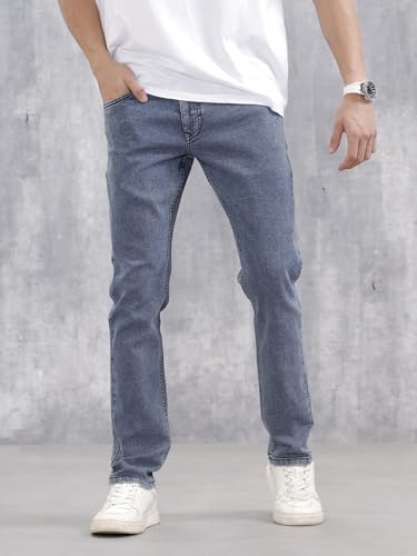 Image of WROGN Men's Cotton Stretch Jeans | Solid | Slim Fit | Mid Rise