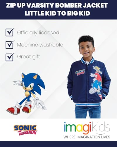 SEGA Sonic the Hedgehog Zip Up Varsity Bomber Jacket Little Kid to Big Kid Sizes (4-14-16)3