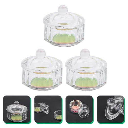 3 piezas tazones de vidrio para manicura con tapa miniatura 7