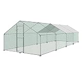 JOIEYOU Gallinero de 8 x 3 x 2 m, cercado libre para gallinas con techo de sombra de polietileno, gallinero de acero galvanizado con cerradura, pajarera para jaula de pollos, animales pequeños