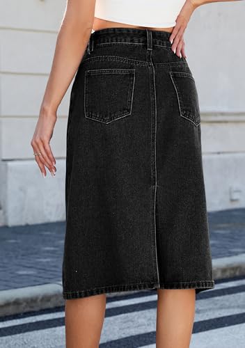 YMING Women's Denim Midi Skirts A Line Jean Skirt Casual High Waisted Skirts3