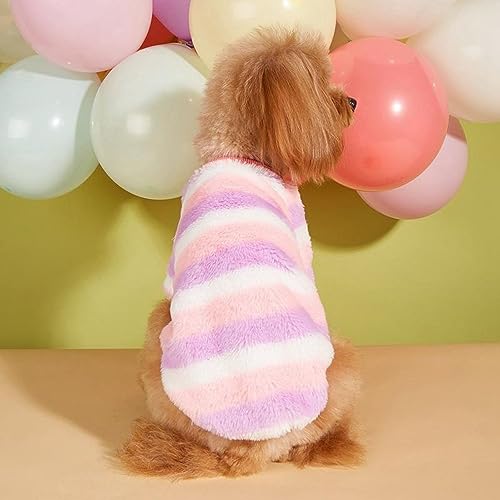 Small Dog Sweater,Dog Winter Warm Flannel Stripe Onesie Pajamas, Pet Colorful Cold Weather Pullover Coat for Cats Small Dogs_M(Pink) - Image 4