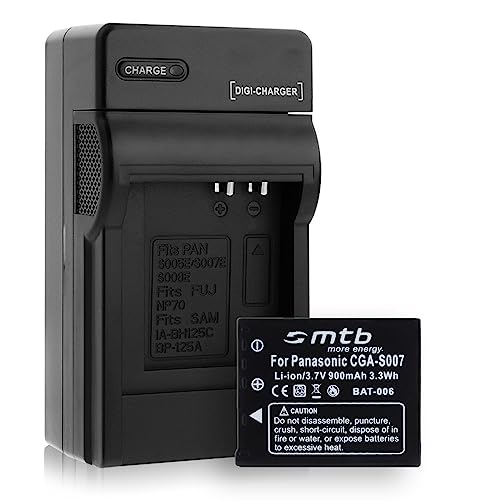 Batterie + Chargeur (Auto/Secteur) pour CGA-S007 / Panasonic Lumix DMC-TZ1 TZ2 TZ3 TZ4 TZ5 TZ11 TZ15 TZ50