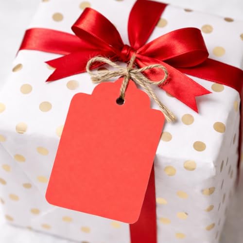 Image of CVANU Premium Gift Tags (60 Pcs) - 3 Designs Blank Hanging Tags with Pre-Punched Holes & Golden String for DIY Crafts| Gift Wrapping| Small Business & Labelling (Dark Orange)