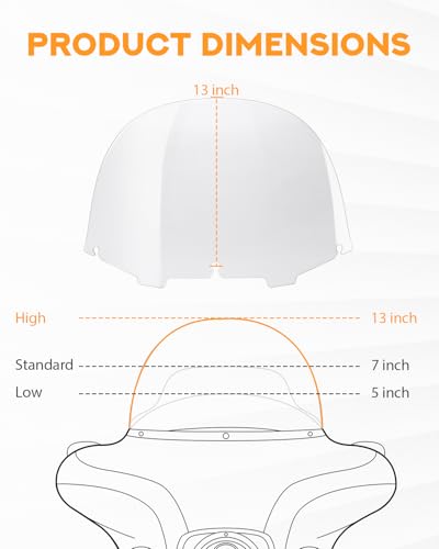 Image of PBYMT 13 inch Windshield Windscreen 96-13 Compatible for Harley Davidson Touring Street Glide Electra Glide FLHT FLHTCU Ultra Classic Glide FLHX FLHTK Tri Glide 1996-2013, Clear