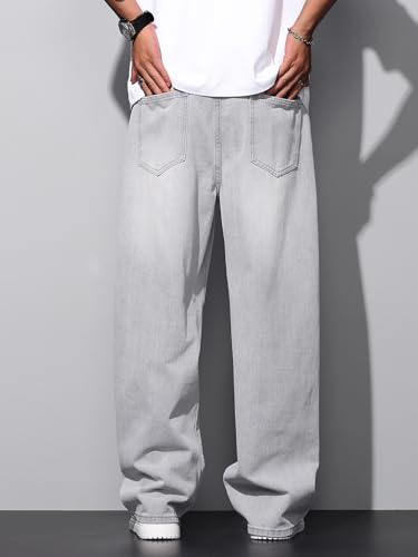 Image of DFGIGT Mens Baggy Jeans Wide Leg Denim Pants Y2k Loose Fit Streetwear | Hip Hop,Vintage 2000s,Jinco Jeans,Straight Leg,5 Pockets