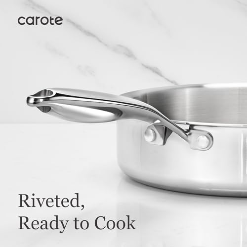 Image of CAROTE 21pcs Tri-Ply Stainless Steel Cookware Set, Pots and Pans Set, Non Toxic Induction Kitchen Cooking Sets, Cookware Collection, Silver