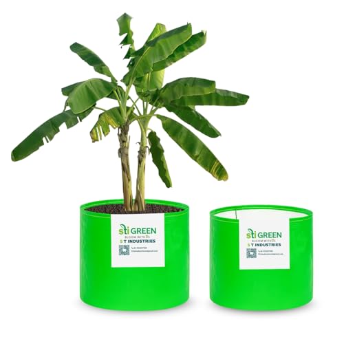 Image of HDPE Grow Bags for Plants 12X9 Inch (Pack of 2) | 260 GSM Heavy Duty UV-Protected Round Green Colour Plant Bags for Terrace and Vegetable Gardening | Strong & Reusable|